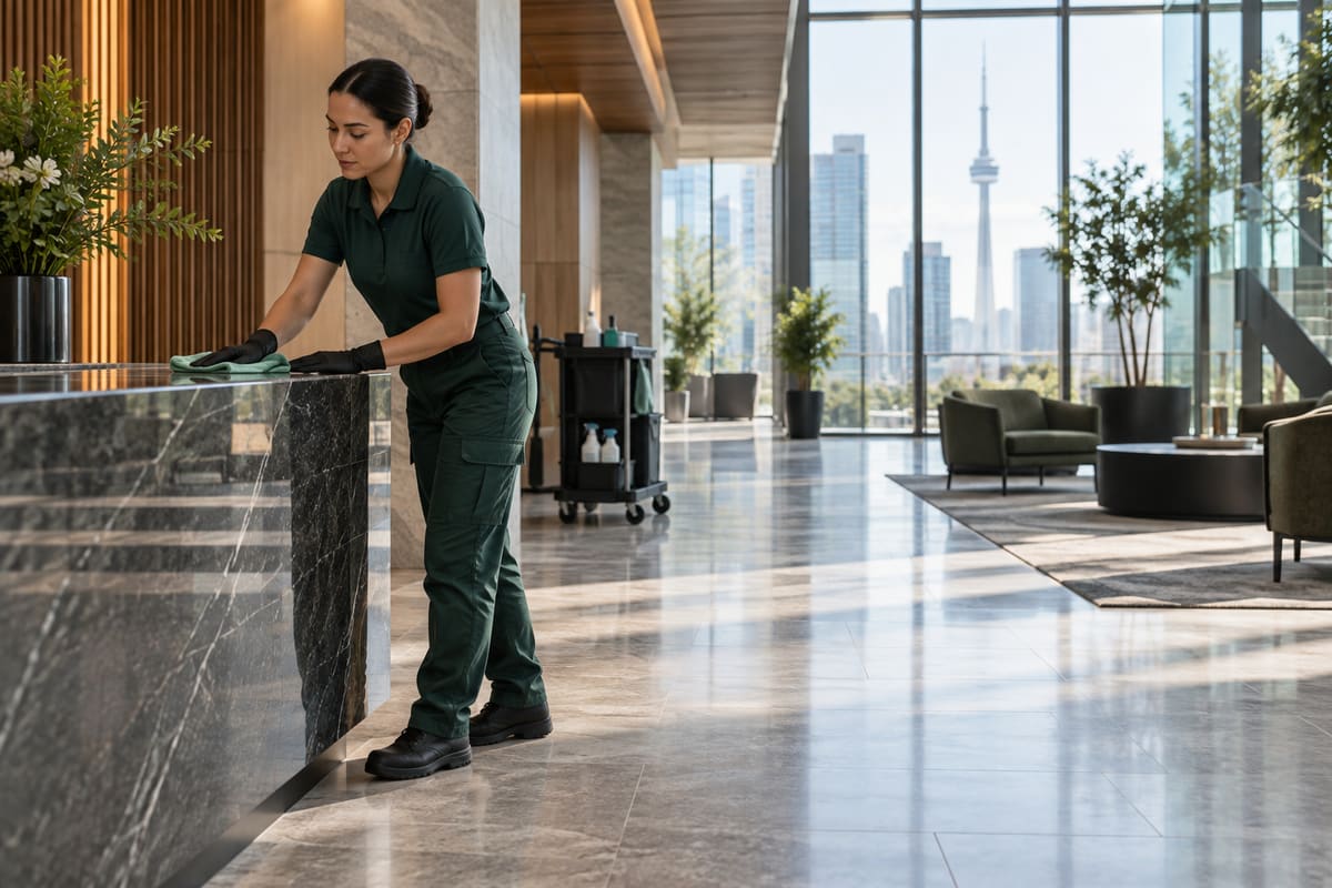 business lobby area with clean mirror walls