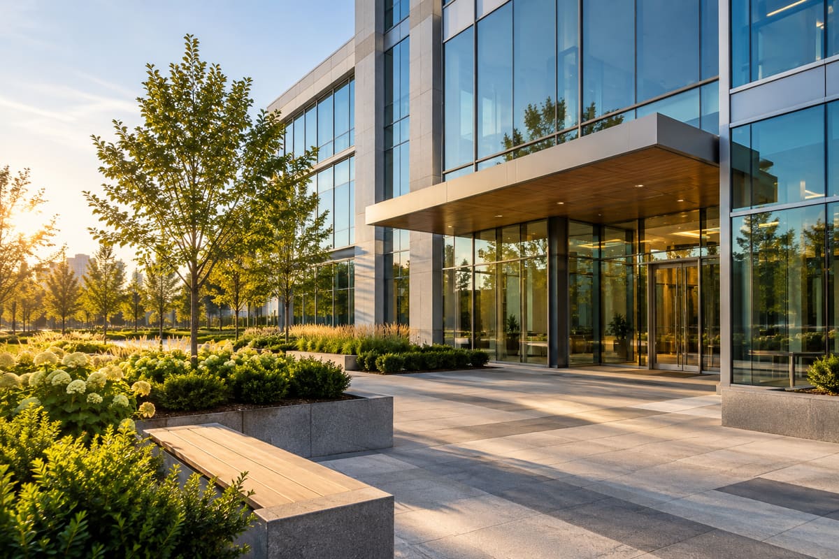 GTA office building entrance and plaza maintained by Evergreen